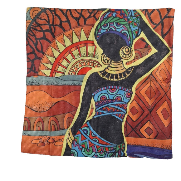 HGOD DESIGNS Throw Pillow Case African Women 18"x18" Canvas - Picture 1 of 2